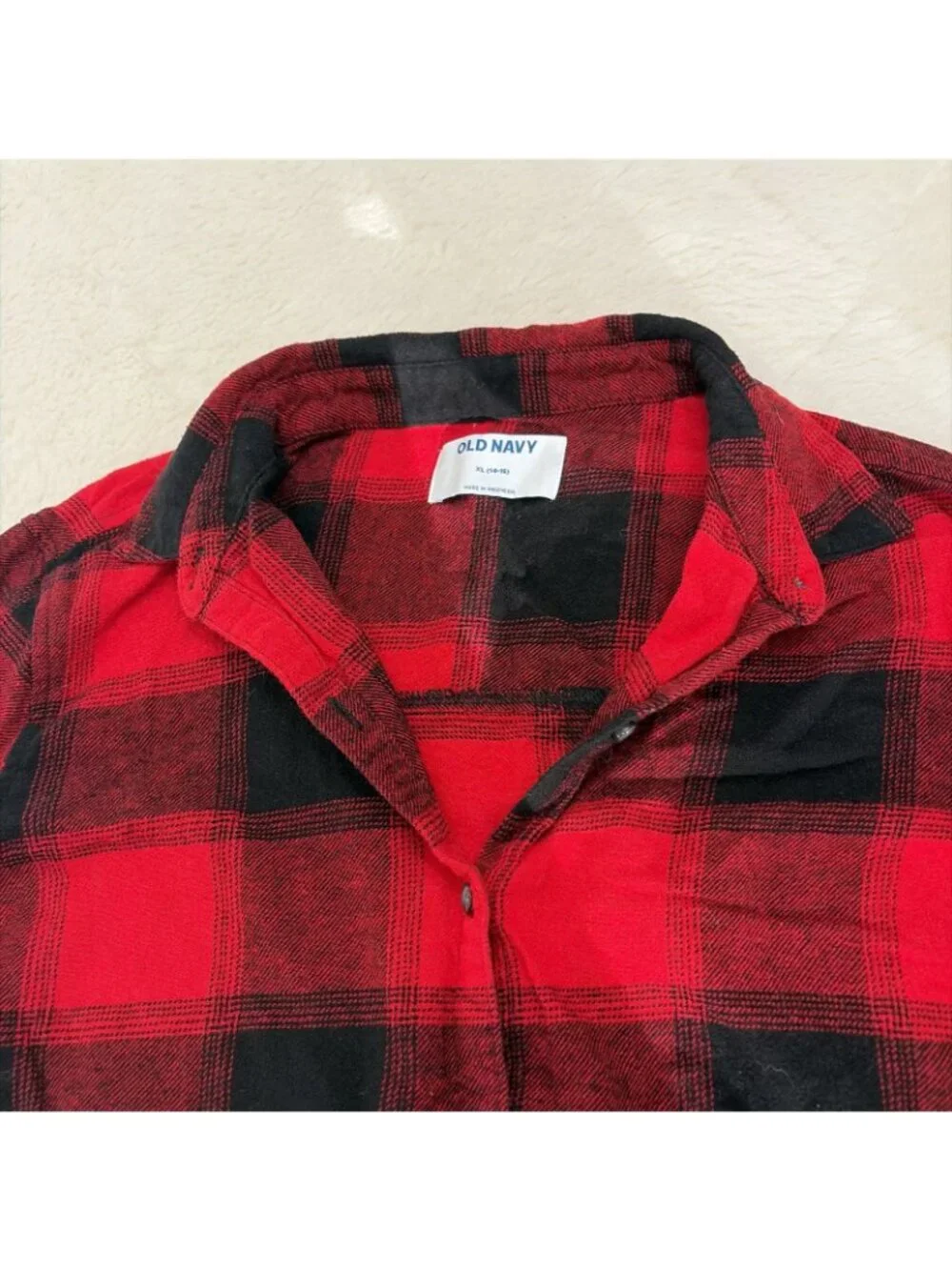 Old Navy Girls Red Black Buffalo Plaid Button Up Short XL 14/16 Fall Christmas
